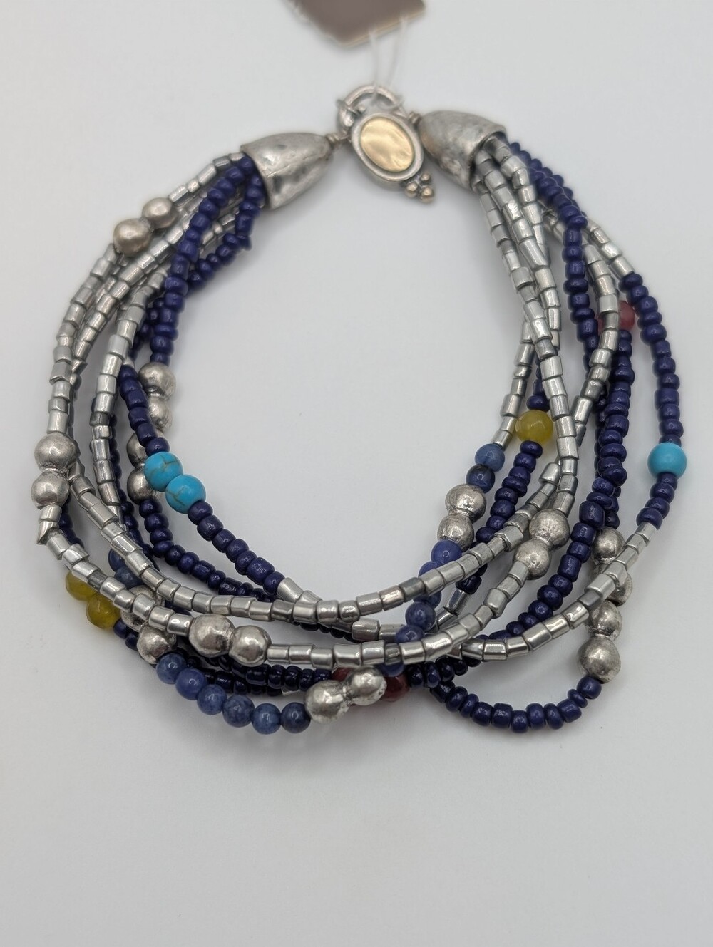 J. Jill Multi-Strand Navy and Silver Beaded Stretch Bracelet NWT $39